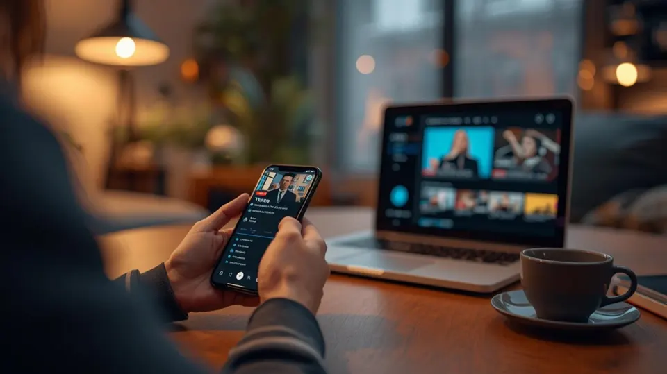 Television, tablet and remote in a living room