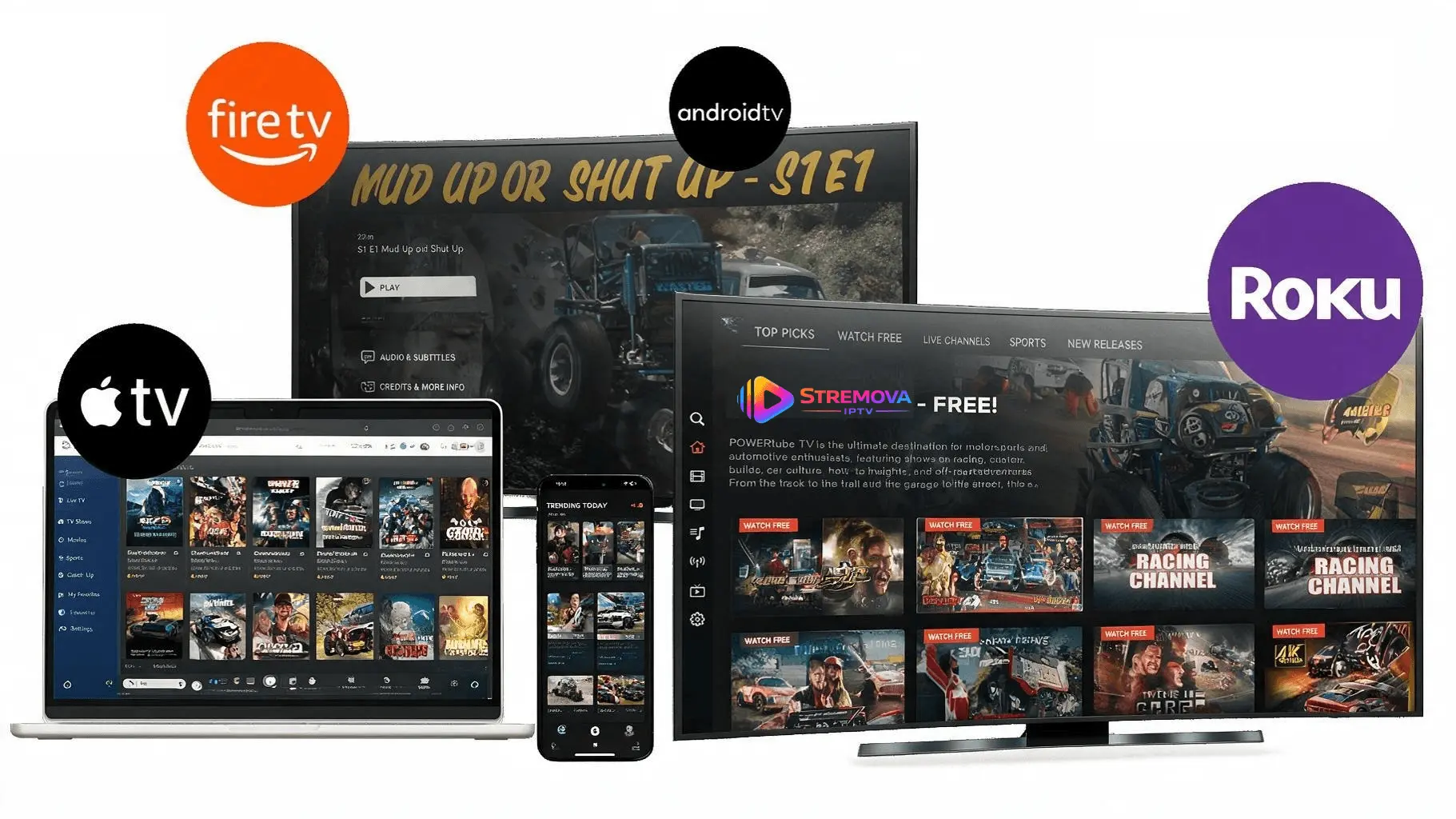 Streamova live TV, sports and on-demand content on a television